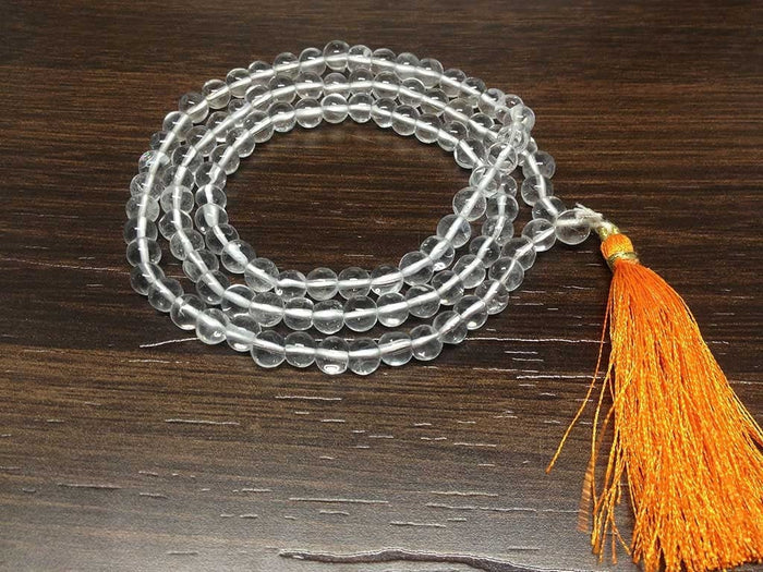 Natural Clear Quartz Mala - 108 Prayer Beads Perfect For Mediation