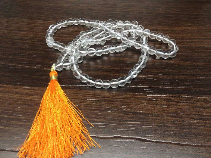 Natural Clear Quartz Mala - 108 Prayer Beads Perfect For Mediation