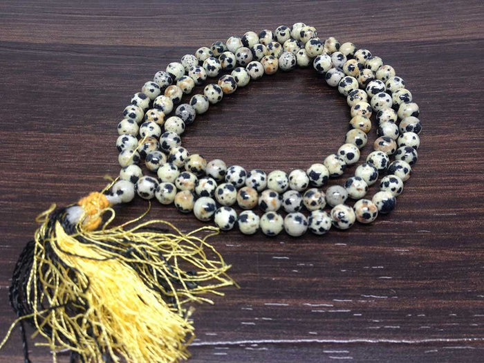 Natural Dalmatian Jasper Mala With 108 Prayer Beads.