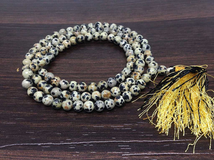 Natural Dalmatian Jasper Mala With 108 Prayer Beads.