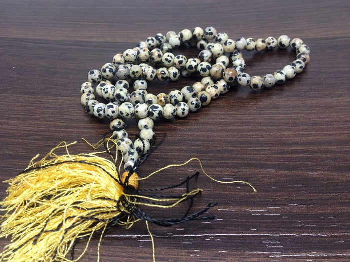 Natural Dalmatian Jasper Mala With 108 Prayer Beads.