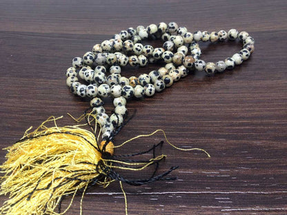 Natural Dalmatian Jasper Mala With 108 Prayer Beads.