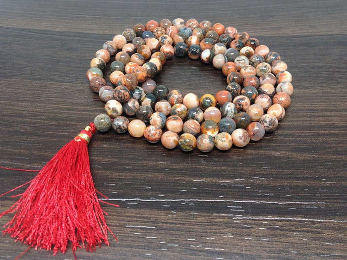 Natural Fire Agate Mala With 108 Prayer Beads Perfect For Mediation
