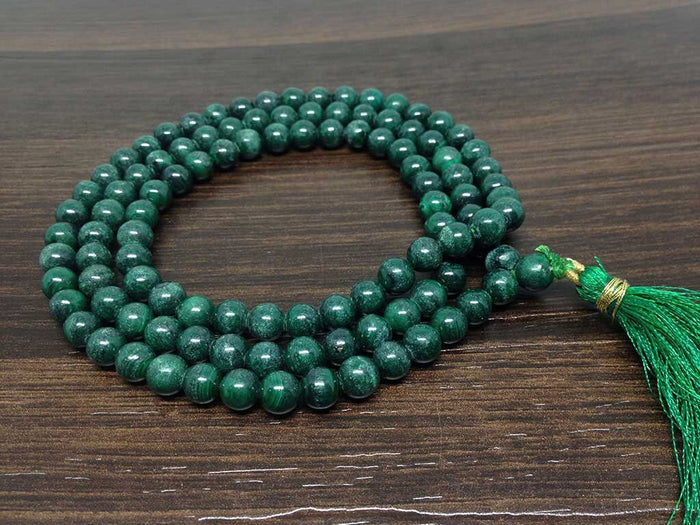 Natural Malachite Gemstone Mala, 108 Prayer Bead Mala.