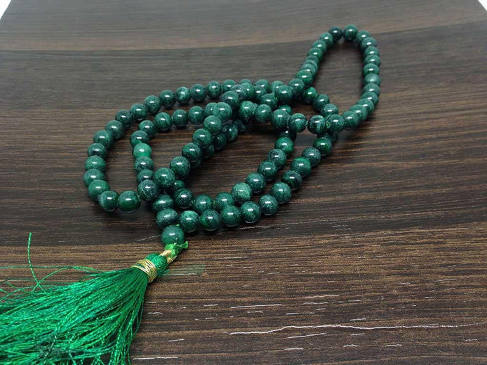 Natural Malachite Gemstone Mala, 108 Prayer Bead Mala.