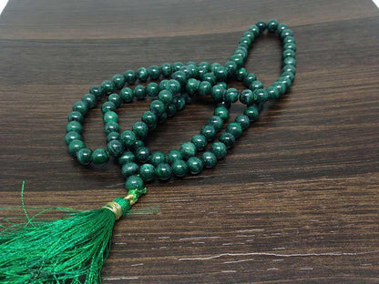 Natural Malachite Gemstone Mala, 108 Prayer Bead Mala.