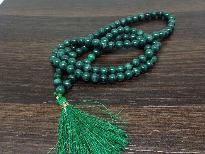 Natural Malachite Gemstone Mala, 108 Prayer Bead Mala.