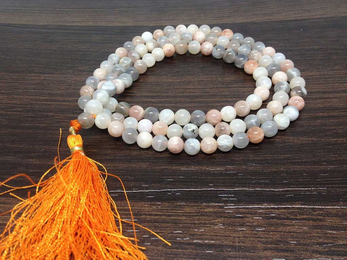 Natural Moonstone Mala With 108 Prayer Beads.