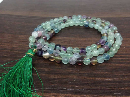 Natural Multi Fluorite Gemstone Mala, 108 Prayer Bead Mala.