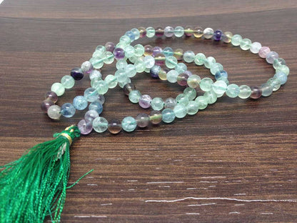 Natural Multi Fluorite Gemstone Mala, 108 Prayer Bead Mala.