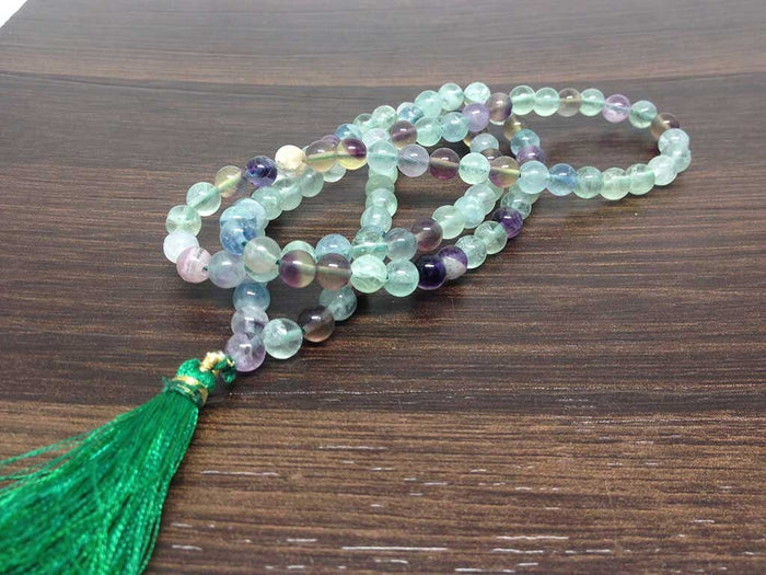 Natural Multi Fluorite Gemstone Mala, 108 Prayer Bead Mala.