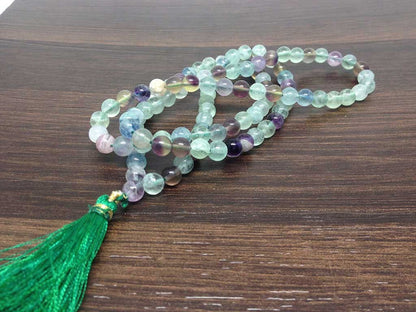 Natural Multi Fluorite Gemstone Mala, 108 Prayer Bead Mala.