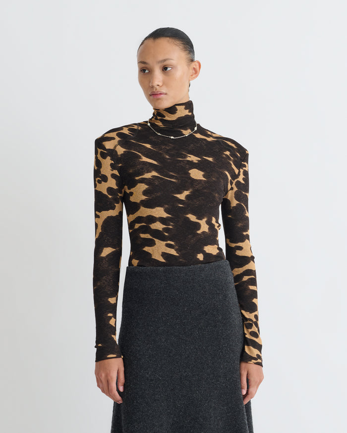 Nayeli - Mesh Jersey Long Sleeved Top - Midnight Mocha Apricot