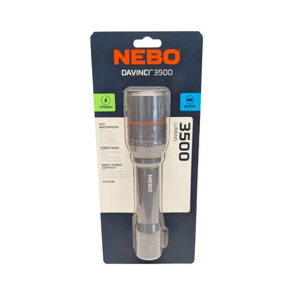 Nebo Davinci 3500 flashlight front packaging detail on a white background