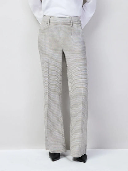 Neutral Check Flare Trousers