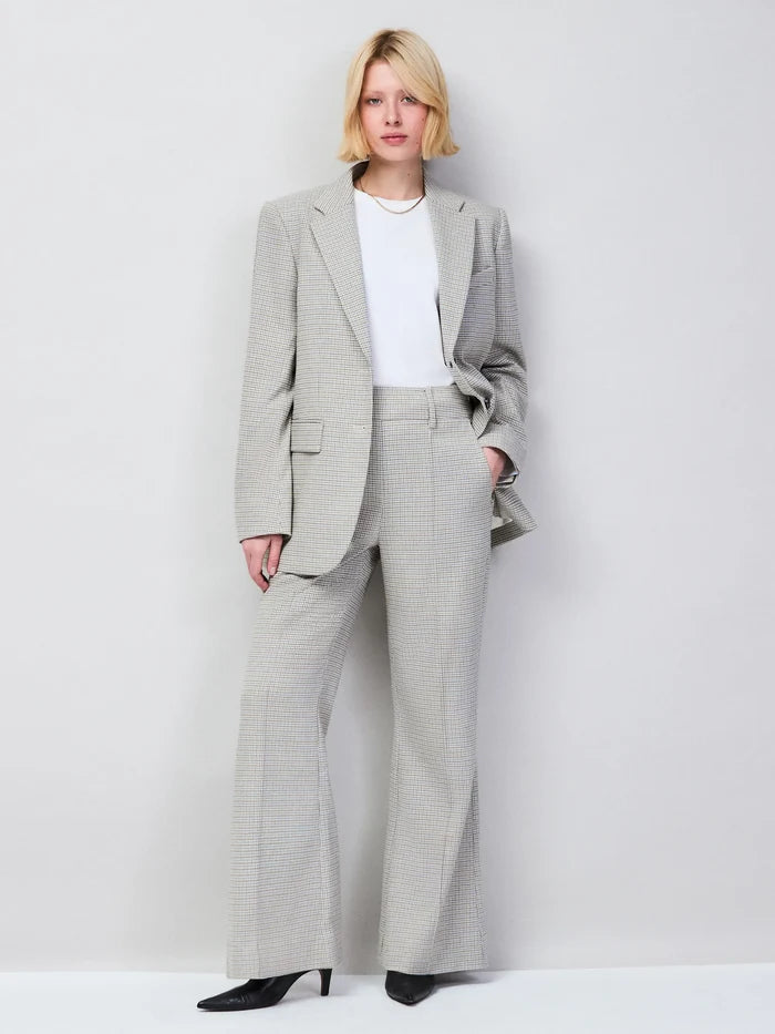 Neutral Check Flare Trousers