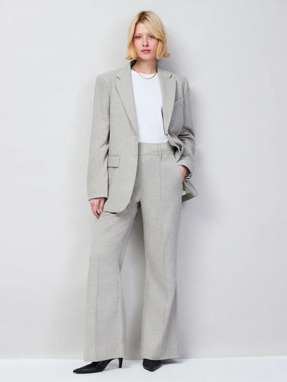 Neutral Check Flare Trousers