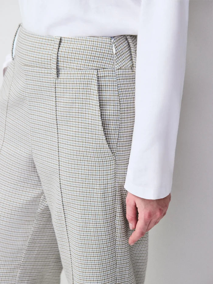 Neutral Check Flare Trousers