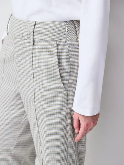 Neutral Check Flare Trousers