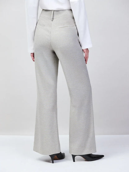 Neutral Check Flare Trousers