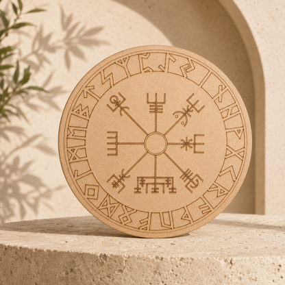 Norse Runes Crystal Grid Board, Wooden 6" Vegvisir Grid Plate
