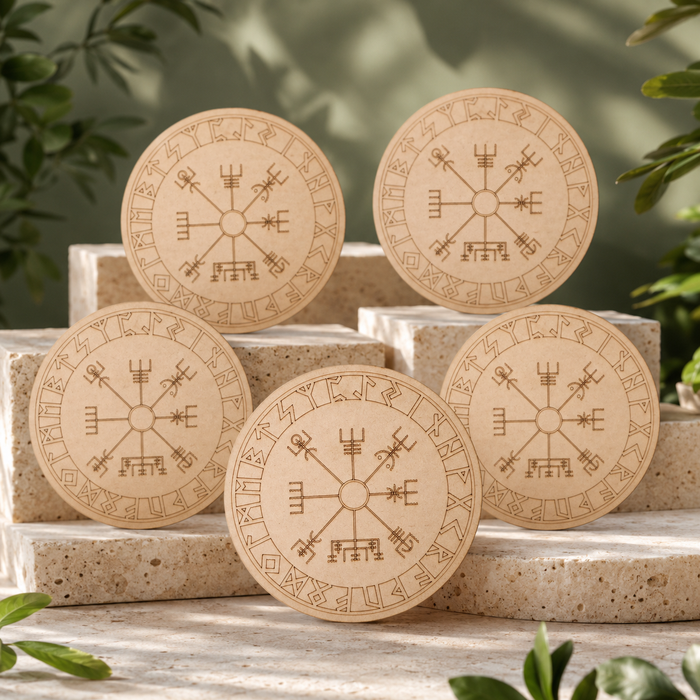 Norse Runes Crystal Grid Board, Wooden 6" Vegvisir Grid Plate