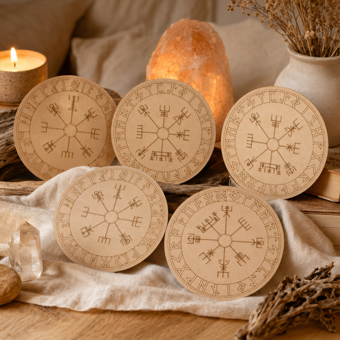 Norse Runes Crystal Grid Board, Wooden 6" Vegvisir Grid Plate