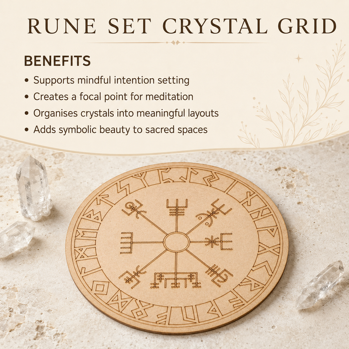 Norse Runes Crystal Grid Board, Wooden 6" Vegvisir Grid Plate