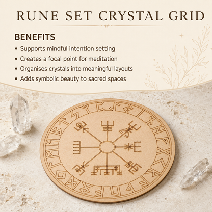 Norse Runes Crystal Grid Board, Wooden 6" Vegvisir Grid Plate