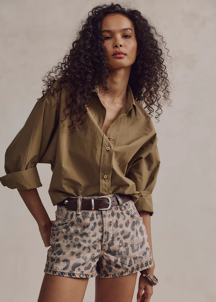 Now Or Never Printed Denim Shorts - Brown Sugar Combo
