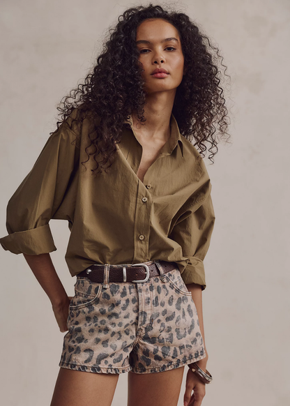 Now Or Never Printed Denim Shorts - Brown Sugar Combo