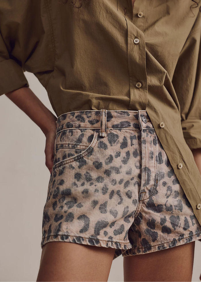 Now Or Never Printed Denim Shorts - Brown Sugar Combo