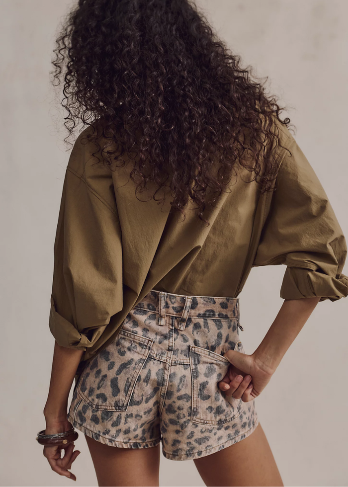 Now Or Never Printed Denim Shorts - Brown Sugar Combo