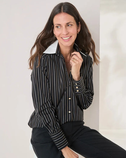 Odette Pure Cotton Long Sleeved Striped Blouse