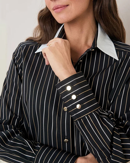 Odette Pure Cotton Long Sleeved Striped Blouse