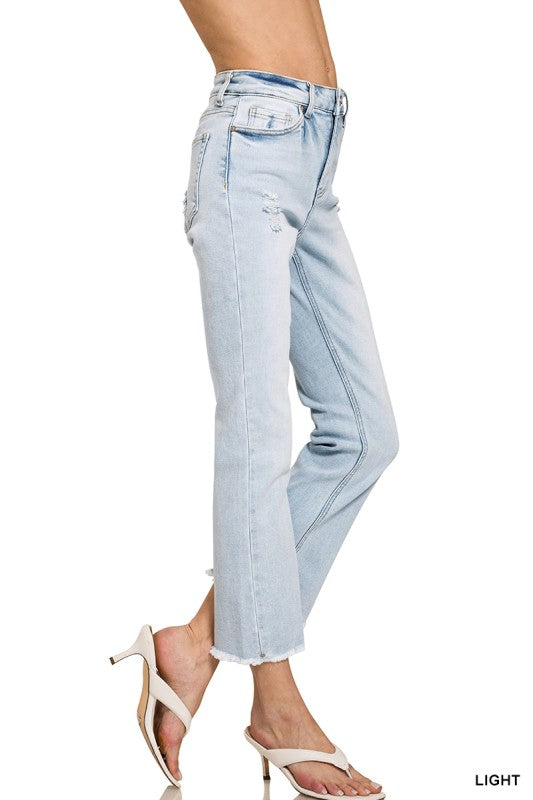 Off The Hook Light Distressed Cropped Jeans-Cute-Trendy-Shop-Womens-Boutique-Clothing-Store