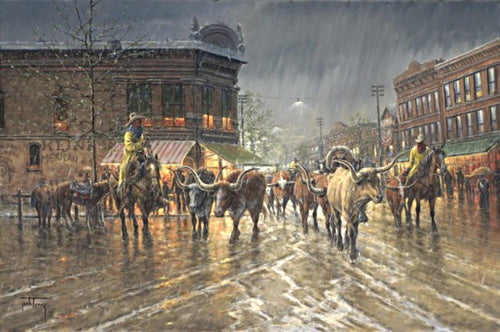 Old El Paso Long Horn Cattle roundup Western Artwork by Jack Terry Artist