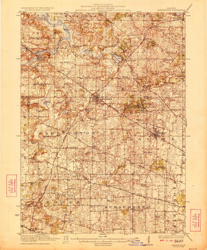 Old Map of Barrington, Illinois by USGS, 1923 – Schaumburg, Palatine & Fox River