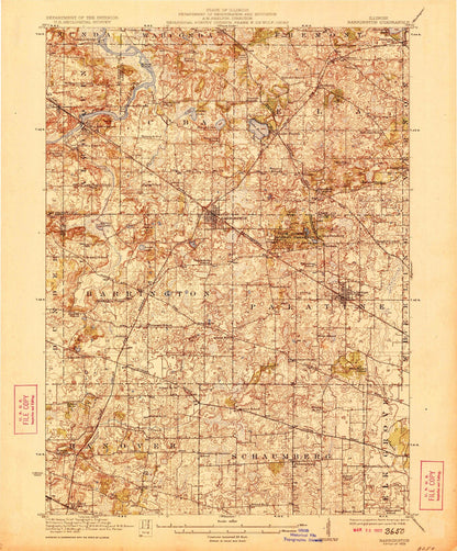 Old Map of Barrington, Illinois by USGS, 1923 – Schaumburg, Palatine & Fox River