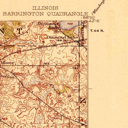 Old Map of Barrington, Illinois by USGS, 1923 – Schaumburg, Palatine & Fox River