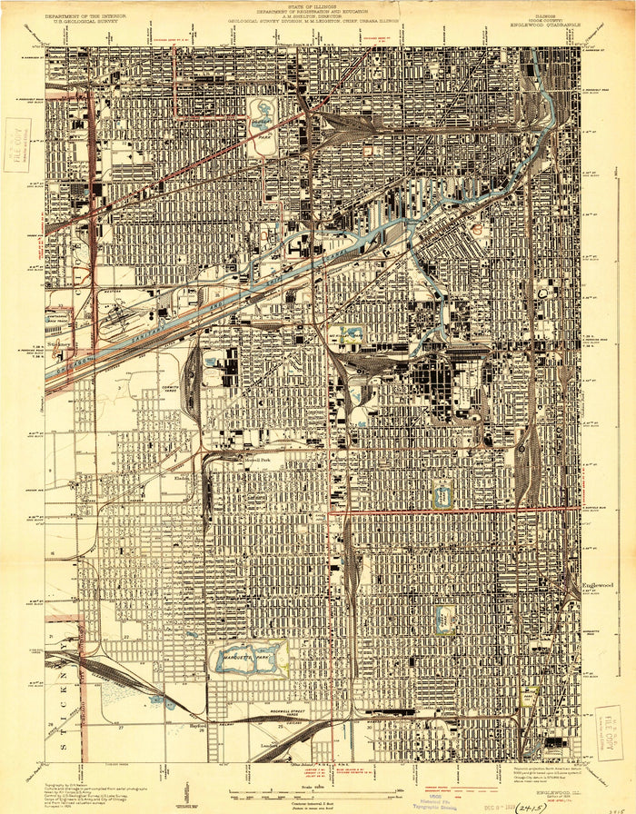 Old Map of Chicago, Illinois by USGS, 1929 – Englewood, Jackson Park & Lake Michigan