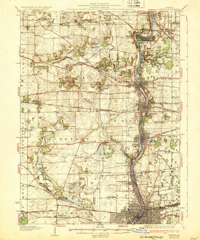 Old Map of Geneva, Illinois by USGS, 1932 – St. Charles, Fox River & Kane County