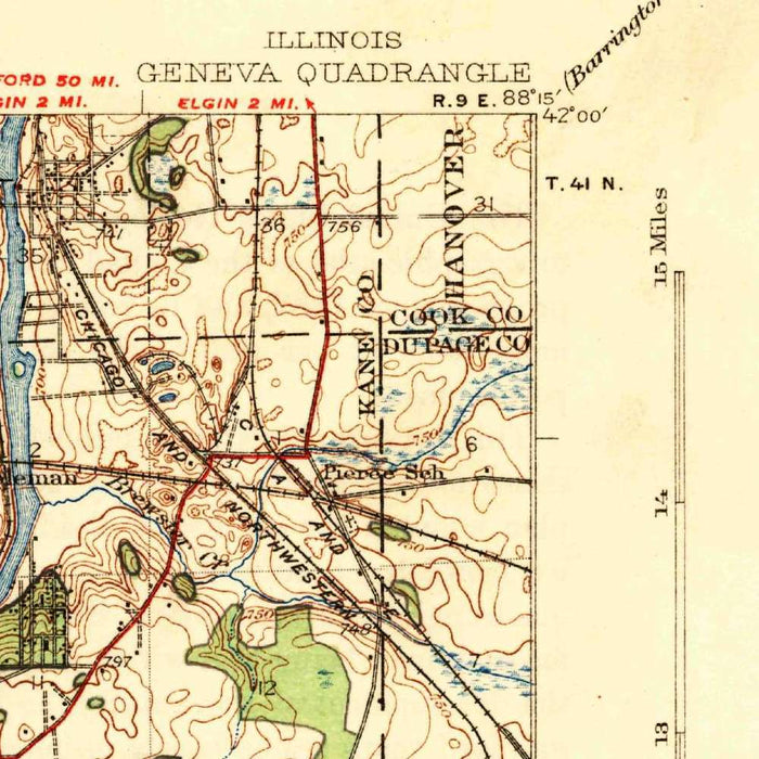 Old Map of Geneva, Illinois by USGS, 1932 – St. Charles, Fox River & Kane County