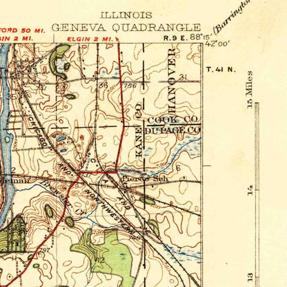 Old Map of Geneva, Illinois by USGS, 1932 – St. Charles, Fox River & Kane County