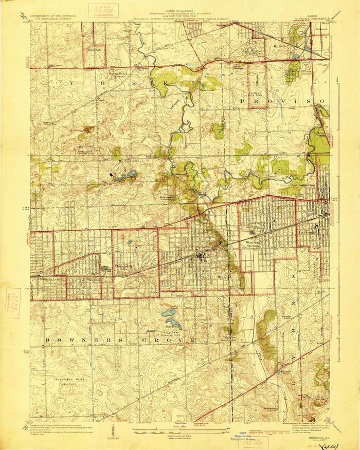 Old Map of Hinsdale, Illinois by USGS, 1927 – Downers Grove, La Grange & Salt Creek