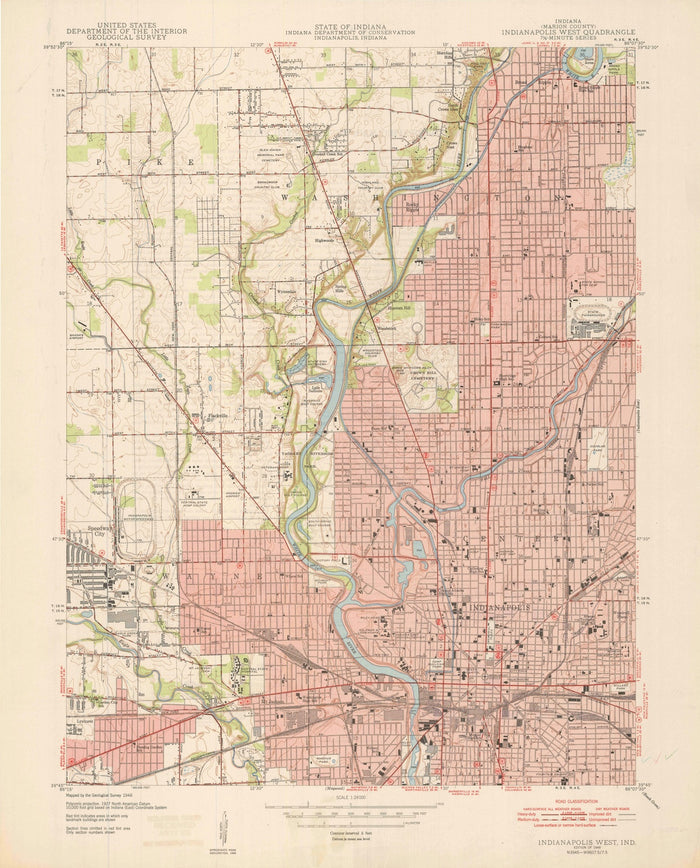 Old Map of Indianapolis, Indiana by USGS, 1948 – White River, Butler University & Riverside Park
