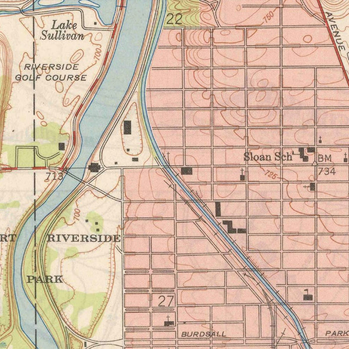 Old Map of Indianapolis, Indiana by USGS, 1948 – White River, Butler University & Riverside Park
