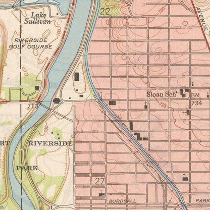 Old Map of Indianapolis, Indiana by USGS, 1948 – White River, Butler University & Riverside Park