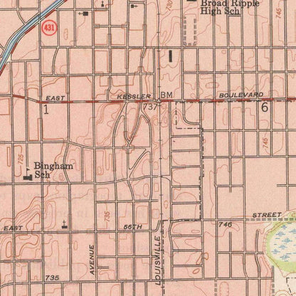 Old Map of Indianapolis, Indiana by USGS, 1948 – White River, Butler University & Riverside Park
