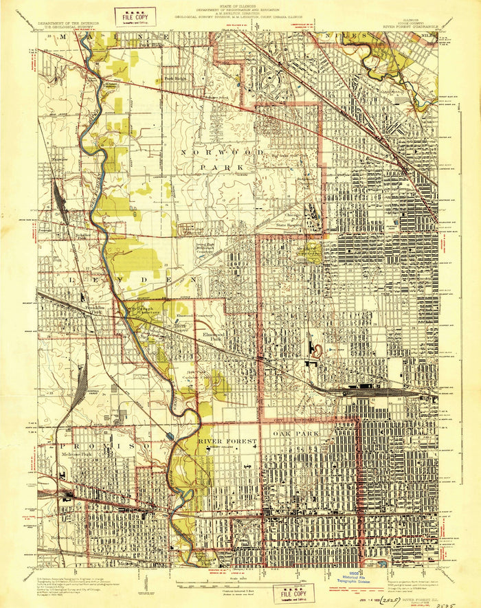 Old Map of Oak Park, Illinois by USGS, 1928 – River Forest, Forest Park & Brookfield Zoo